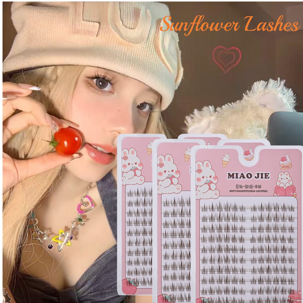 Eyelash Extension In Chinese - MIAOJIE Bruine Zonnebloem Valse Wimpers Zwart